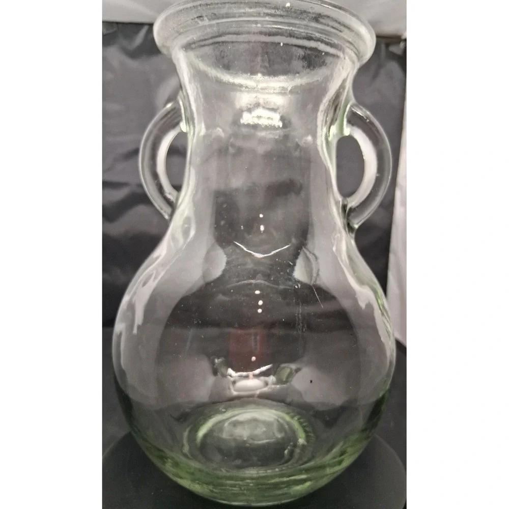 Vintage Hand Blown Clear Glass Amphora Vase Two Handles 10 Inch Rustic Decor
